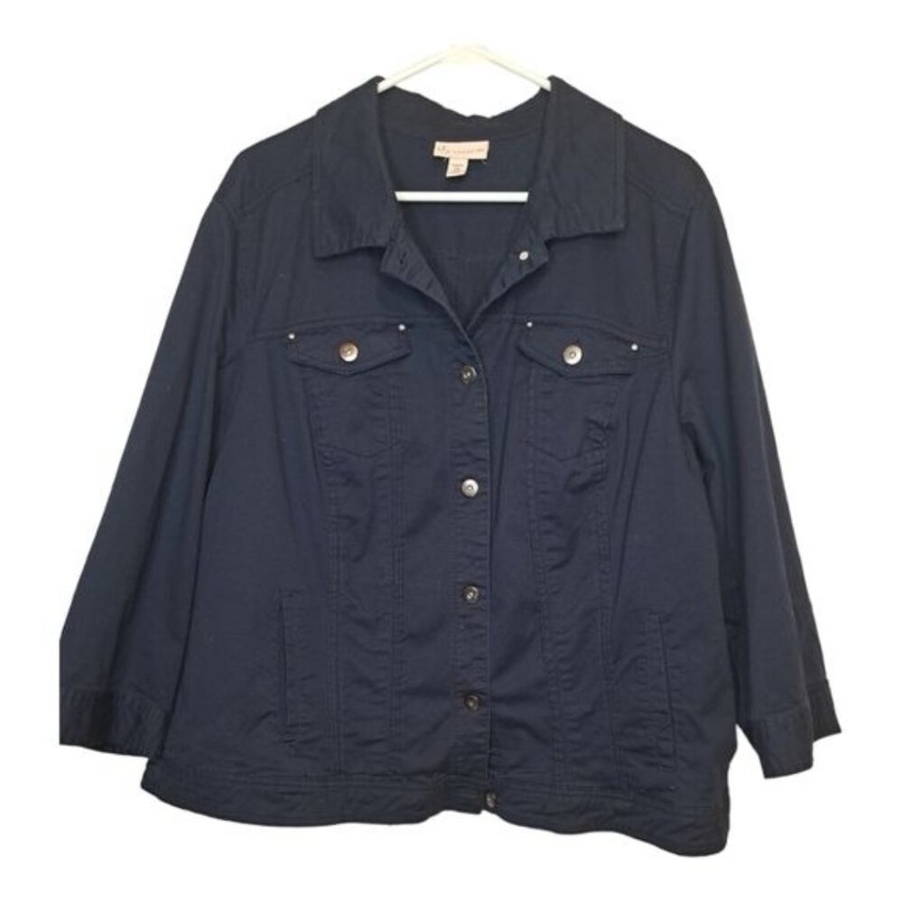 DB Established 1962 Navy Blue Rhinestone Studded 2-Pocket Button Down Jacket 2X